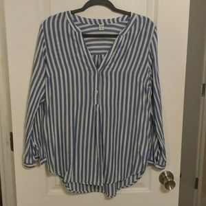 Blue and White Striped Long-Sleeve Tunic